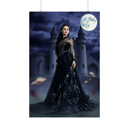Gothic Moonlit Castle Poster — Dark Fantasy Woman Wall Art