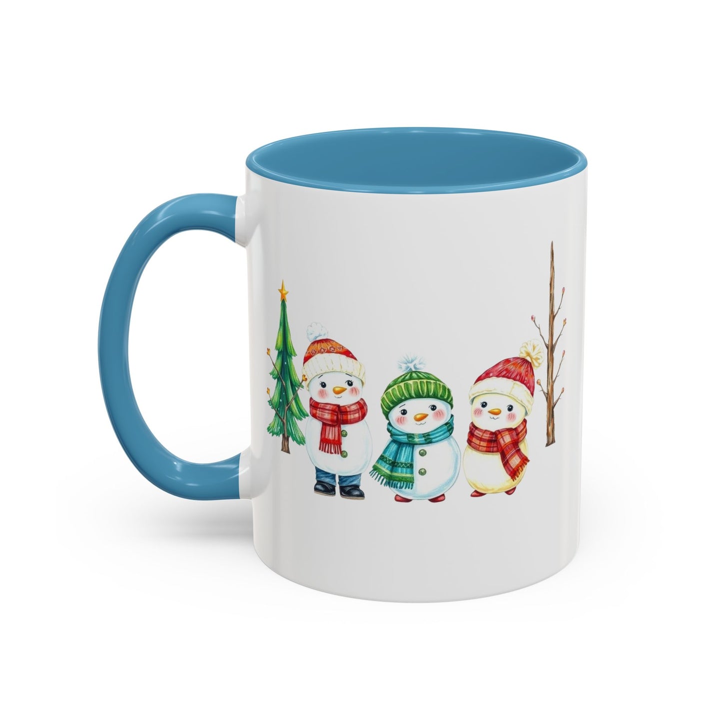 Christmas Snowman Mug — Cute Holiday Coffee Cup with Festive Tree & Snowmen (11/15oz)