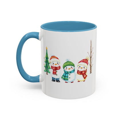 Christmas Snowman Mug — Cute Holiday Coffee Cup with Festive Tree & Snowmen (11/15oz)
