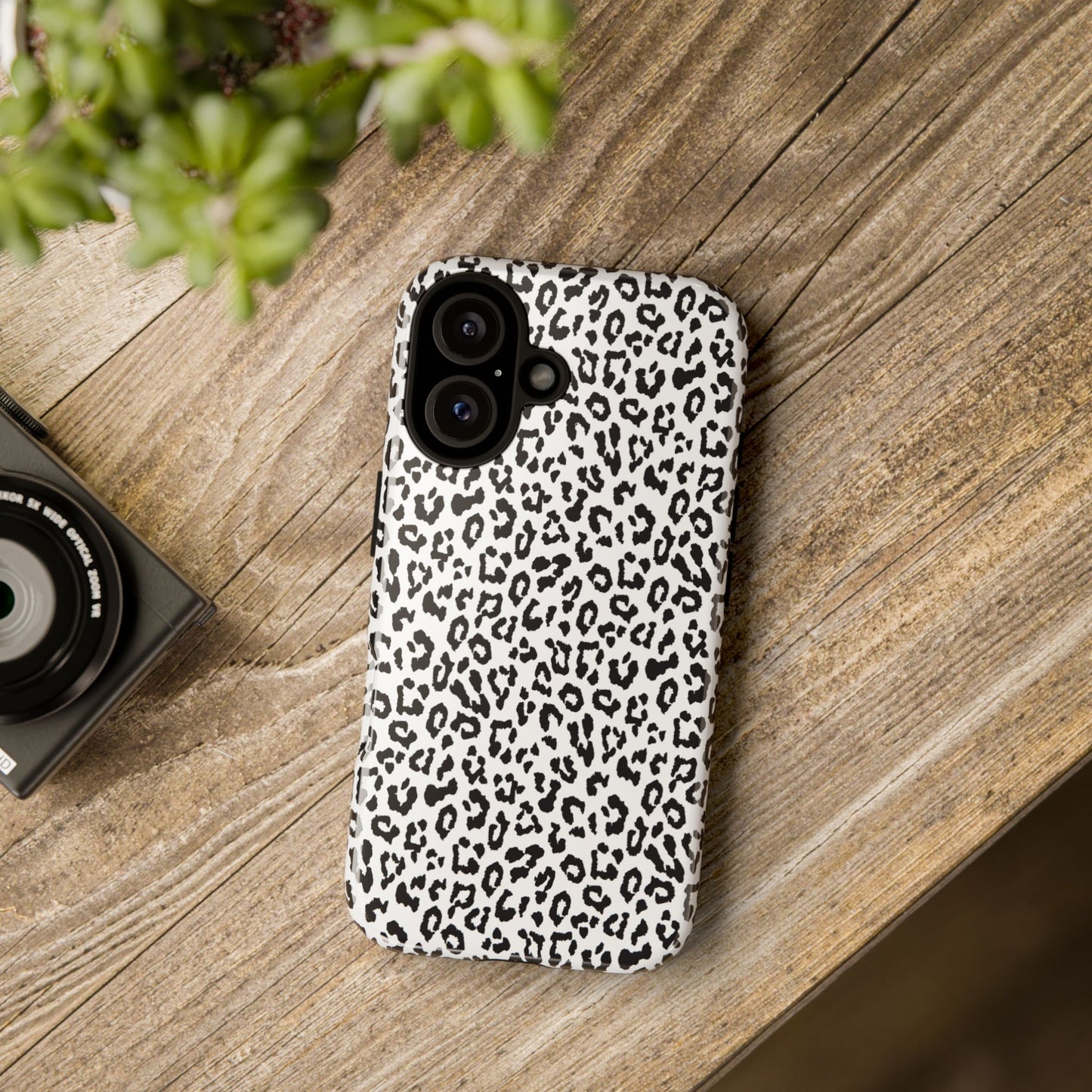 iPhone Leopard Print Tough Phone Case - Black & White Protective Cover