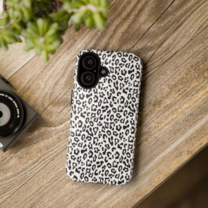 iPhone Leopard Print Tough Phone Case - Black & White Protective Cover