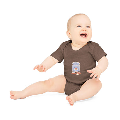 Baby Bodysuit — Cozy Fox by the Window Organic Short Sleeve Baby Onesie