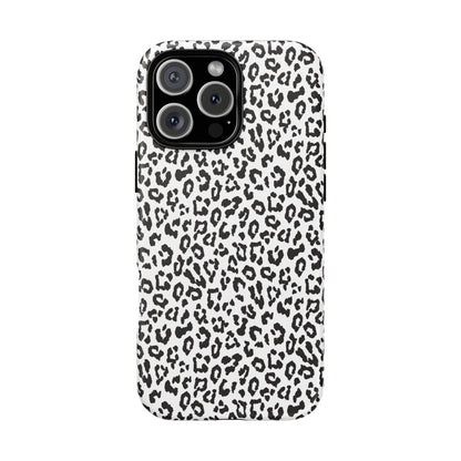 iPhone Leopard Print Tough Phone Case - Black & White Protective Cover