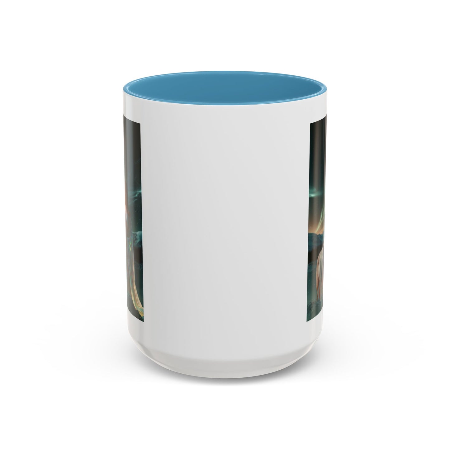 Taza de café Aurora Guardiana — Arte fantástico de mujer con lobo