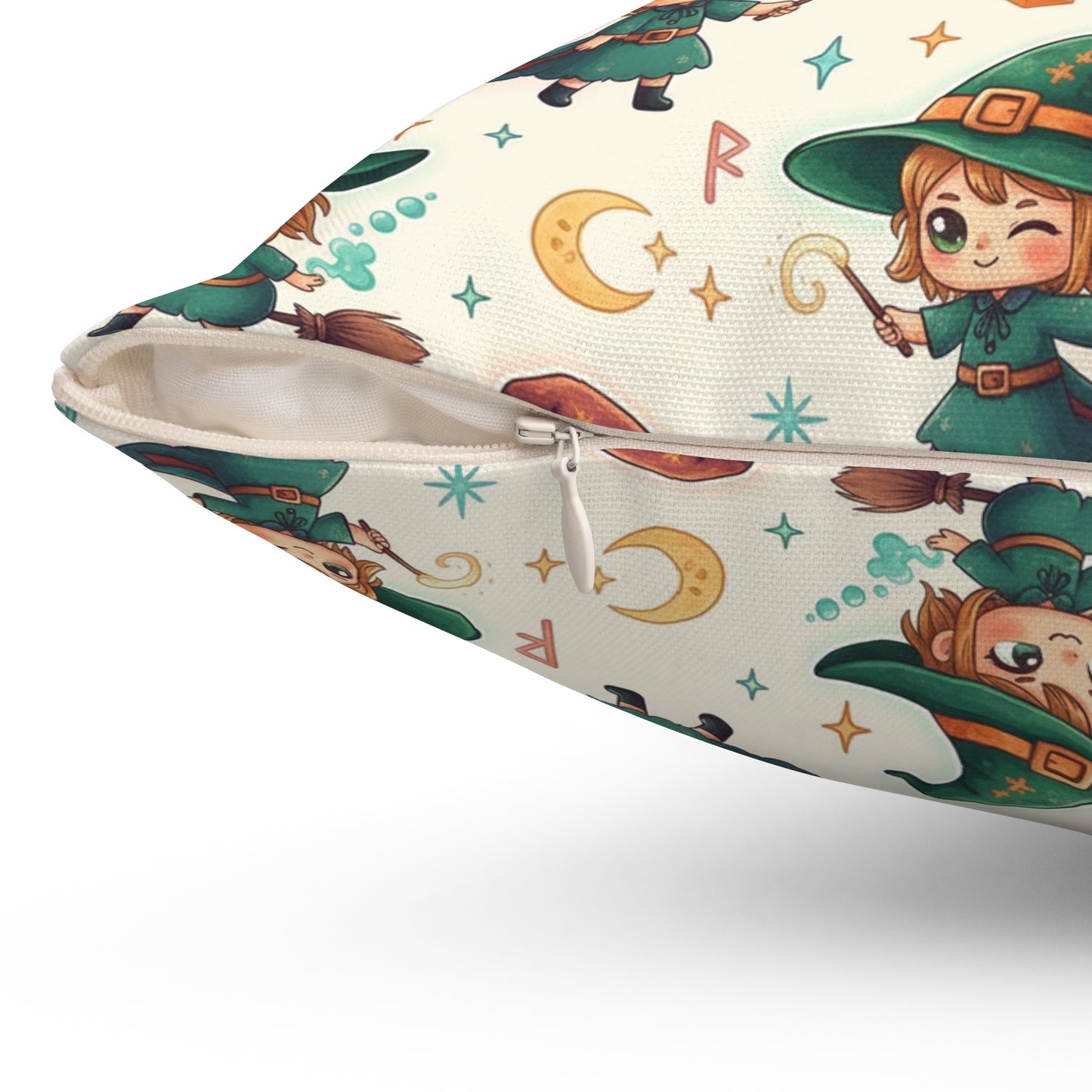 Cute Witch Pattern Decorative Throw Pillow – Halloween Kids Room Accent