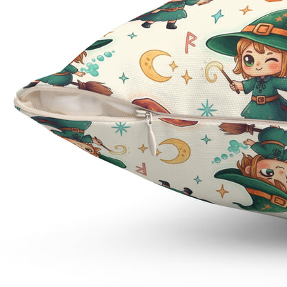 Cute Witch Pattern Decorative Throw Pillow – Halloween Kids Room Accent