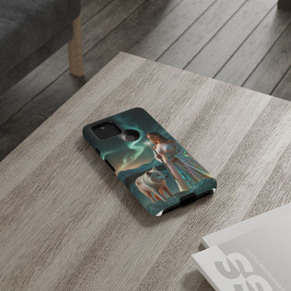 Funda para teléfono Google Aurora Guardian: armadura de fantasía de mujer y lobo