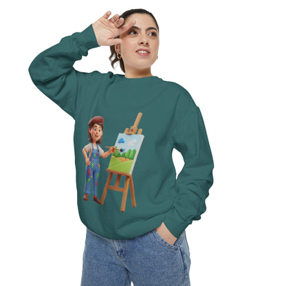 Painter Girl Sweatshirt — Cute Artist Painting Crewneck
