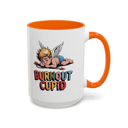 Burnout Cupid Coffee Mug — Cute Tired Cupid Accent Mug (11/15 oz)
