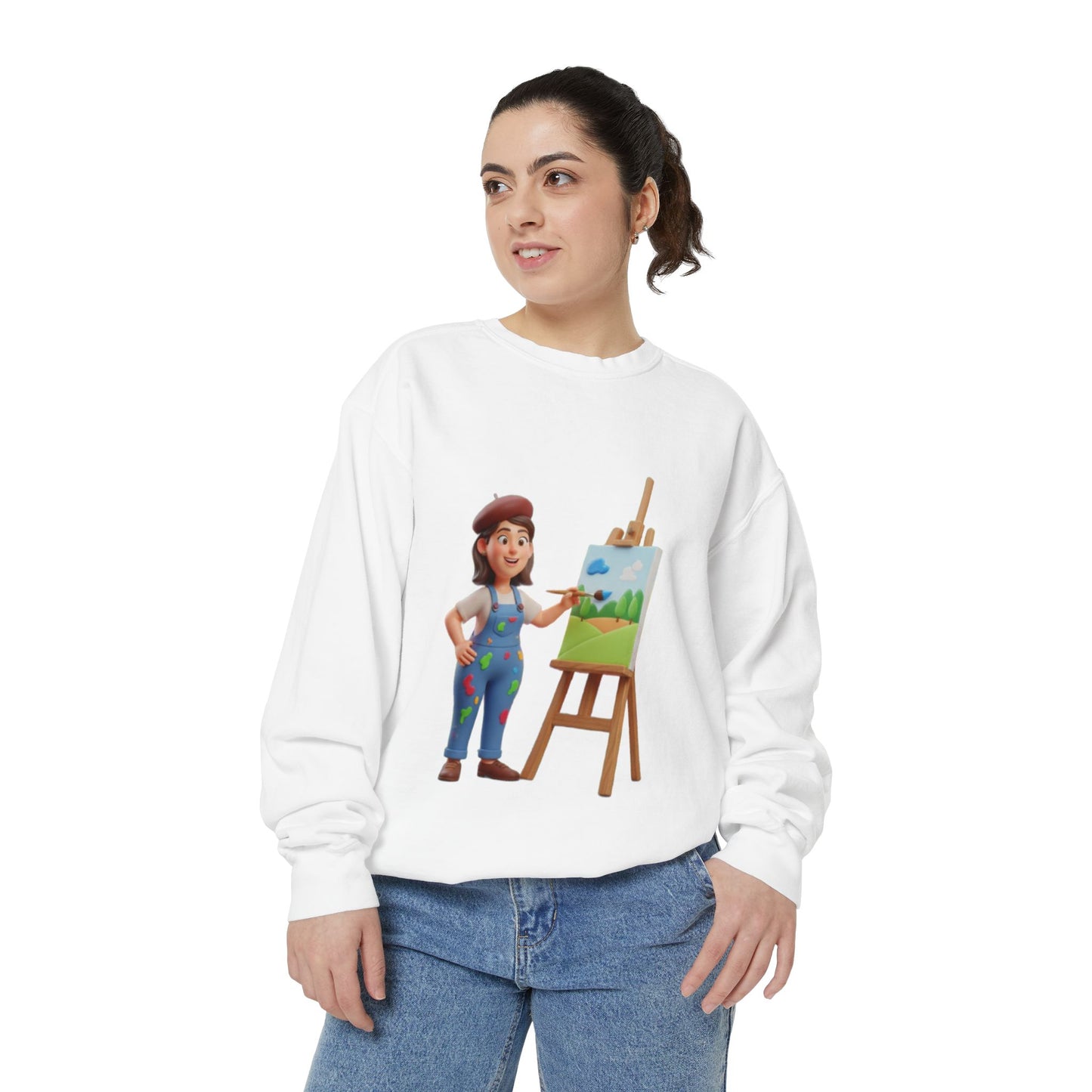 Painter Girl Sweatshirt — Cute Artist Painting Crewneck