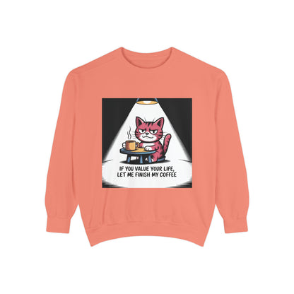 Lustiges Katzen-Sweatshirt – „Wenn dir dein Leben lieb ist, lass mich meinen Kaffee austrinken“ – Kuscheliger Pullover mit Grafikprint