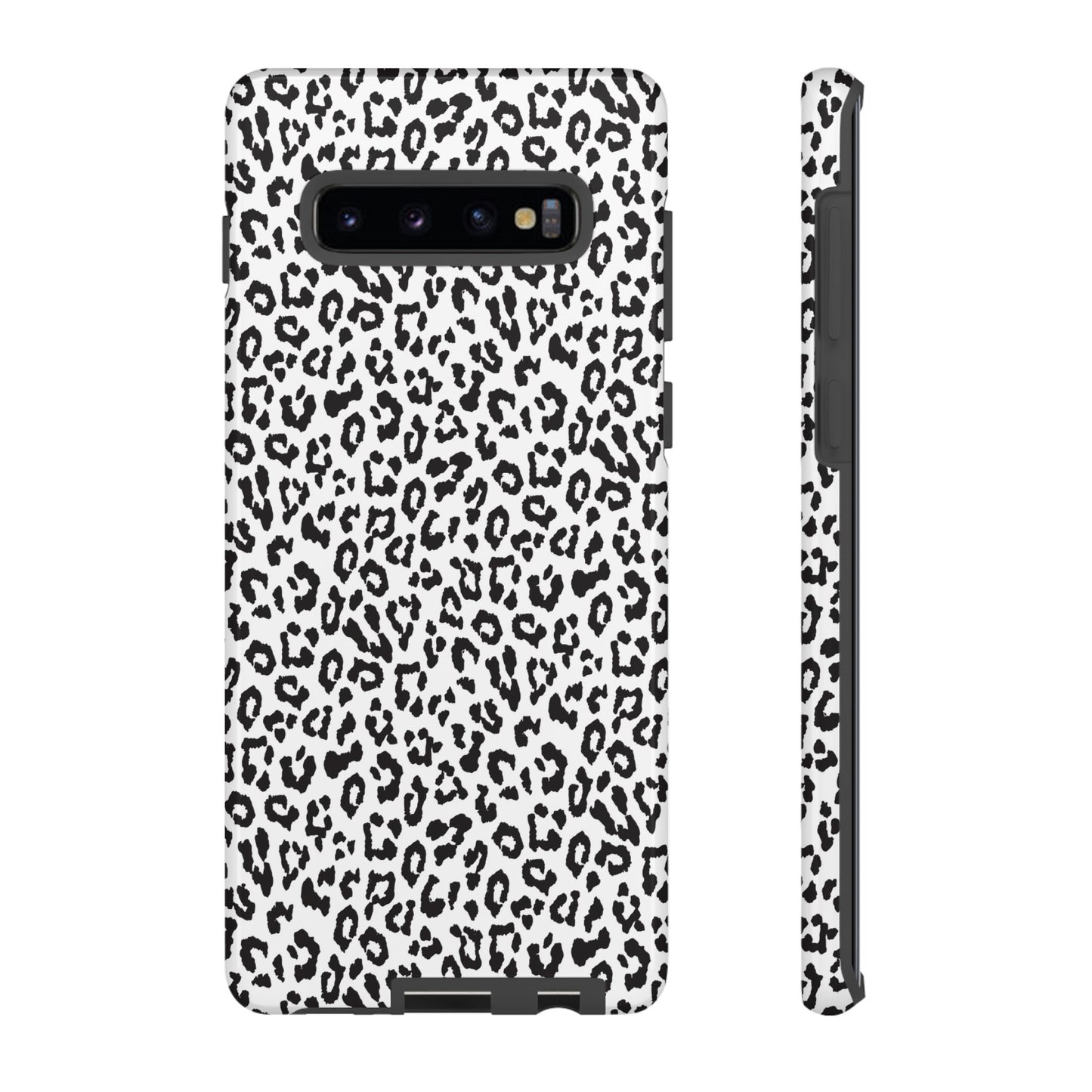 Samsung Leopard Print Tough Phone Case – Black & White Animal Pattern Protective Cover