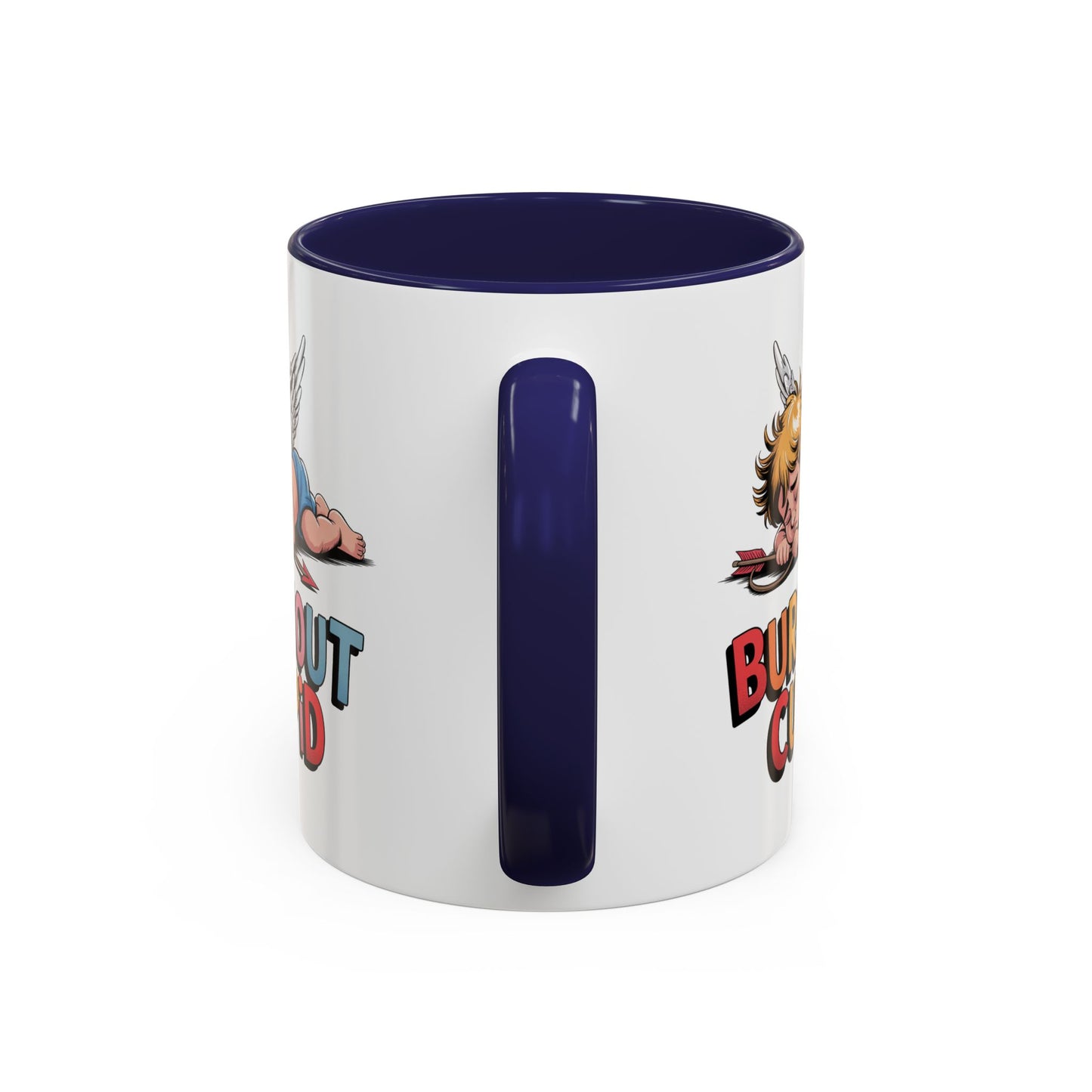 Burnout Cupid Coffee Mug — Cute Tired Cupid Accent Mug (11/15 oz)