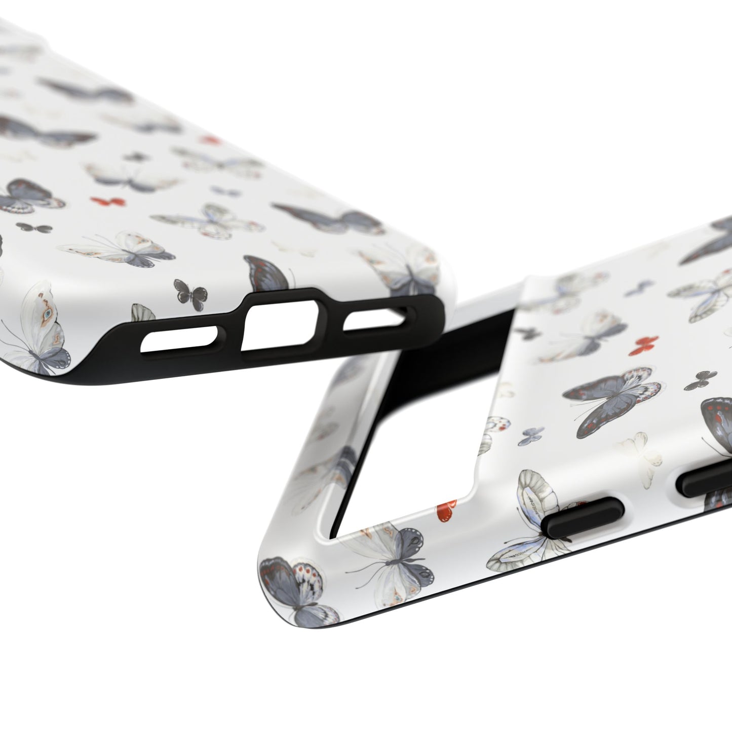 Google Butterfly Pattern Tough Phone Case — White Floral Protective Cover