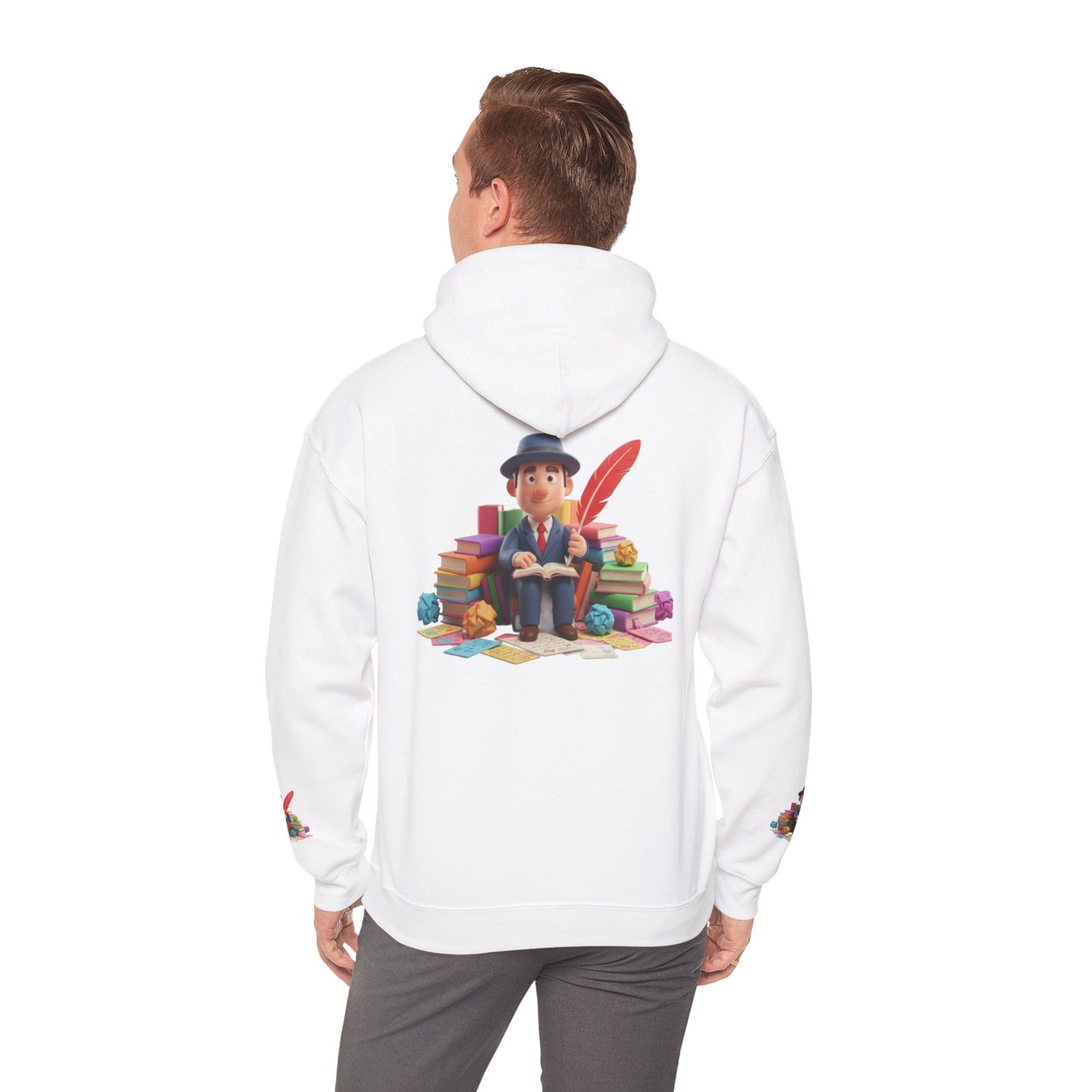 Book Lover Hoodie — Cute Reader Character with Books & Quill Sweatshirt