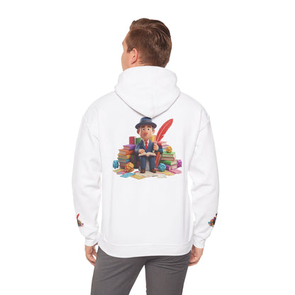 Book Lover Hoodie — Cute Reader Character with Books & Quill Sweatshirt