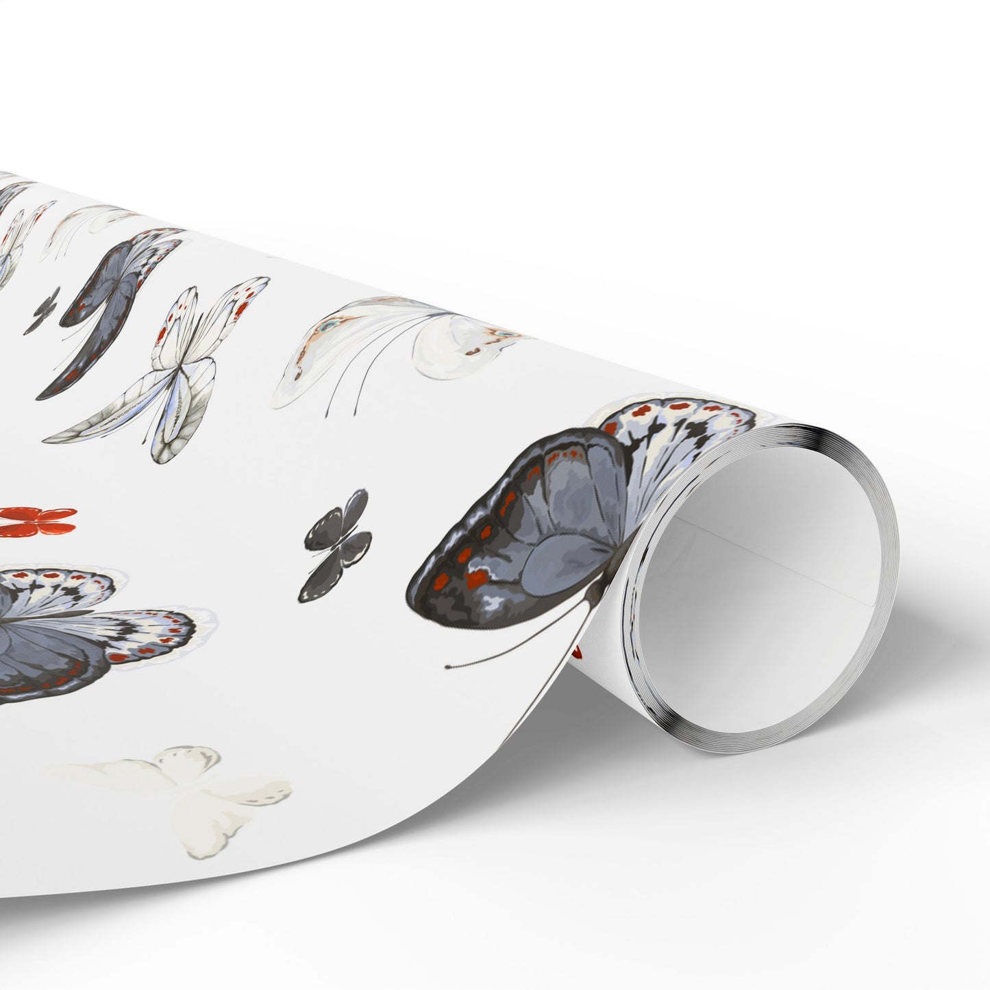 Butterfly Pattern Wrapping Paper — Watercolor Moths & Red Accent Gift Wrap