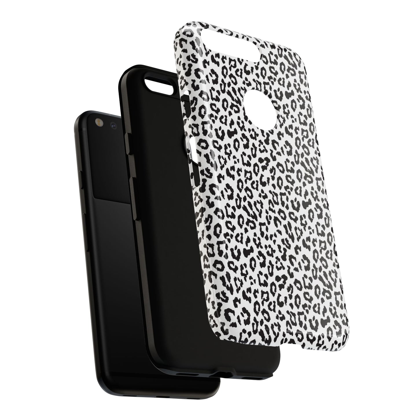 Funda para teléfono con estampado de leopardo de Google: resistente, en blanco y negro