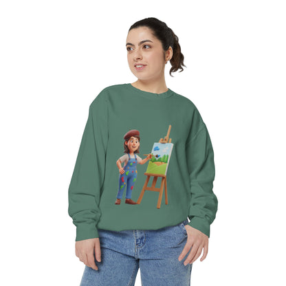 Painter Girl Sweatshirt — Cute Artist Painting Crewneck