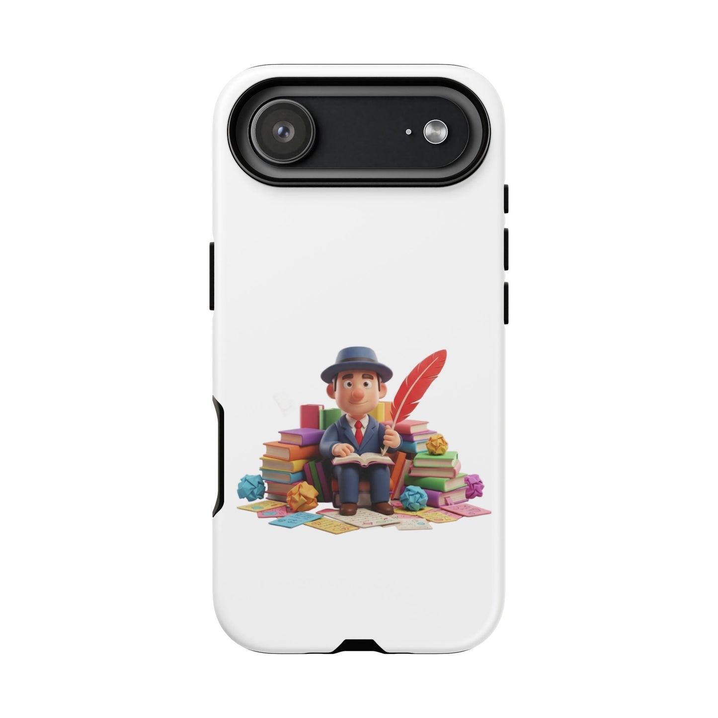 iPhone Phone Case — Cute Writer Sitting on Books with Feather Pen