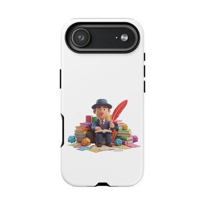 iPhone Phone Case — Cute Writer Sitting on Books with Feather Pen