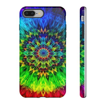 Funda resistente para teléfono con diseño de mandala psicodélico: protección vibrante con efecto tie-dye