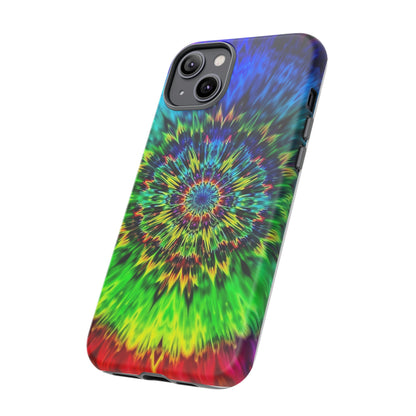Funda resistente para teléfono con diseño de mandala psicodélico: protección vibrante con efecto tie-dye