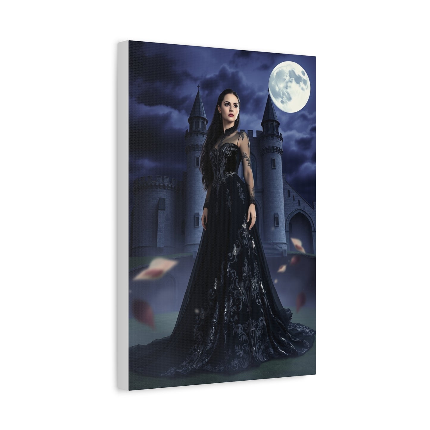 Gothic Moonlit Woman Matte Canvas Print — Dark Castle Wall Art
