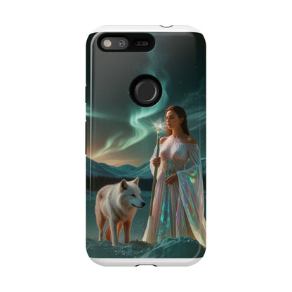 Funda para teléfono Google Aurora Guardian: armadura de fantasía de mujer y lobo