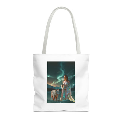 Tragetasche – Mystische Frau mit Wolf Aurora Art Tote
