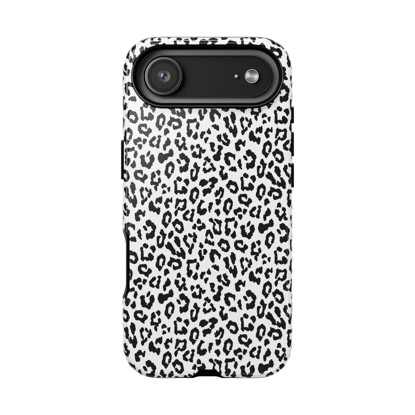 iPhone Leopard Print Tough Phone Case - Black & White Protective Cover