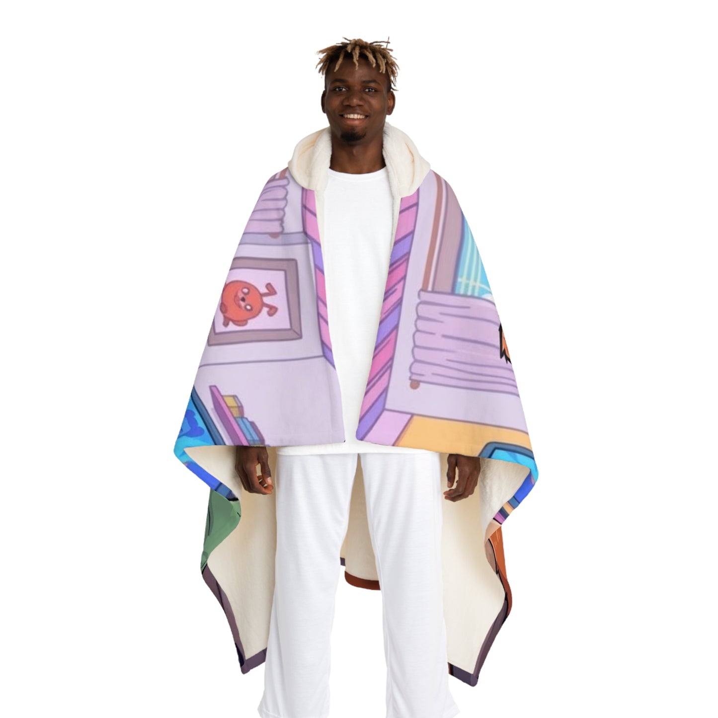 Hooded Sherpa Blanket — Cozy Cute Cartoon Pets Print