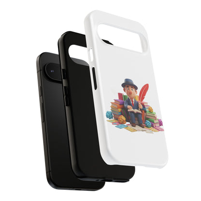 Google Author's Journey Phone Case — Cute Writer Illustration, Books & Quill Protective Cover