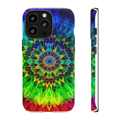Funda resistente para teléfono con diseño de mandala psicodélico: protección vibrante con efecto tie-dye
