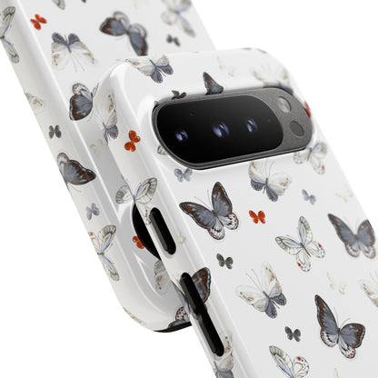 Google Butterfly Pattern Tough Phone Case — White Floral Protective Cover
