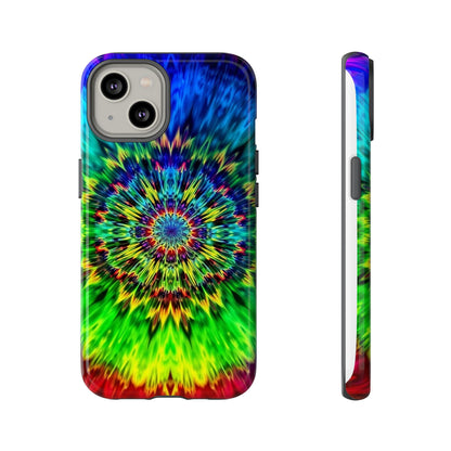 Funda resistente para teléfono con diseño de mandala psicodélico: protección vibrante con efecto tie-dye