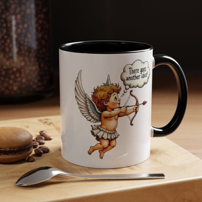 Cupid Coffee Mug — Vintage Cherub Saying "There goes another idiot!" Accent Mug