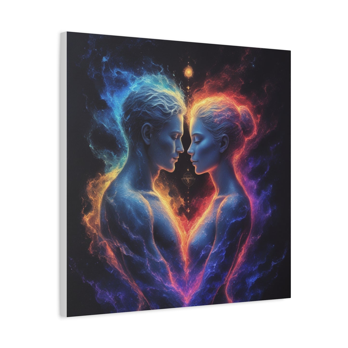 Cosmic Lovers Matte Canvas Print — Fire & Ice Heart Wall Art