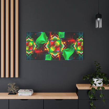 Kaleidoscope Abstract Matte Canvas Wall Art — Vibrant Green & Red Stretched Print