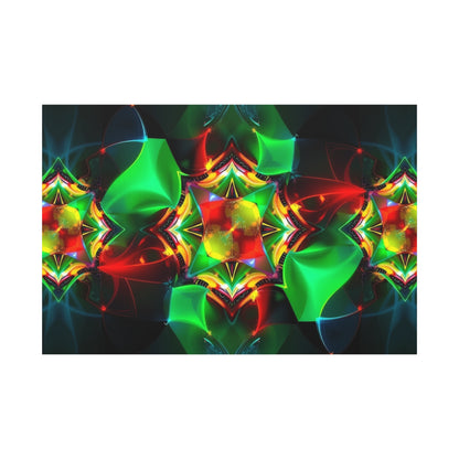 Kaleidoscope Abstract Matte Canvas Wall Art — Vibrant Green & Red Stretched Print
