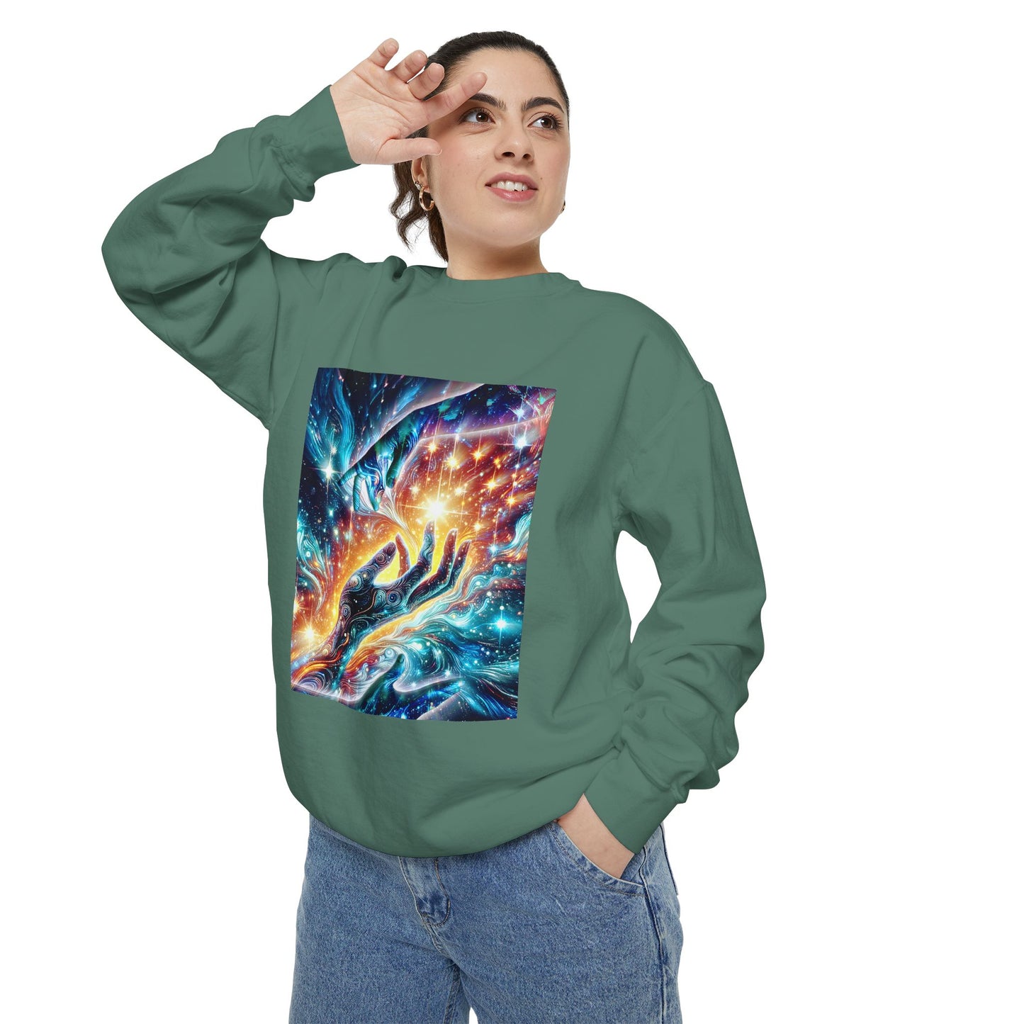 Galaxy Touch Sweatshirt — Cosmic Hands Astral Art Crewneck