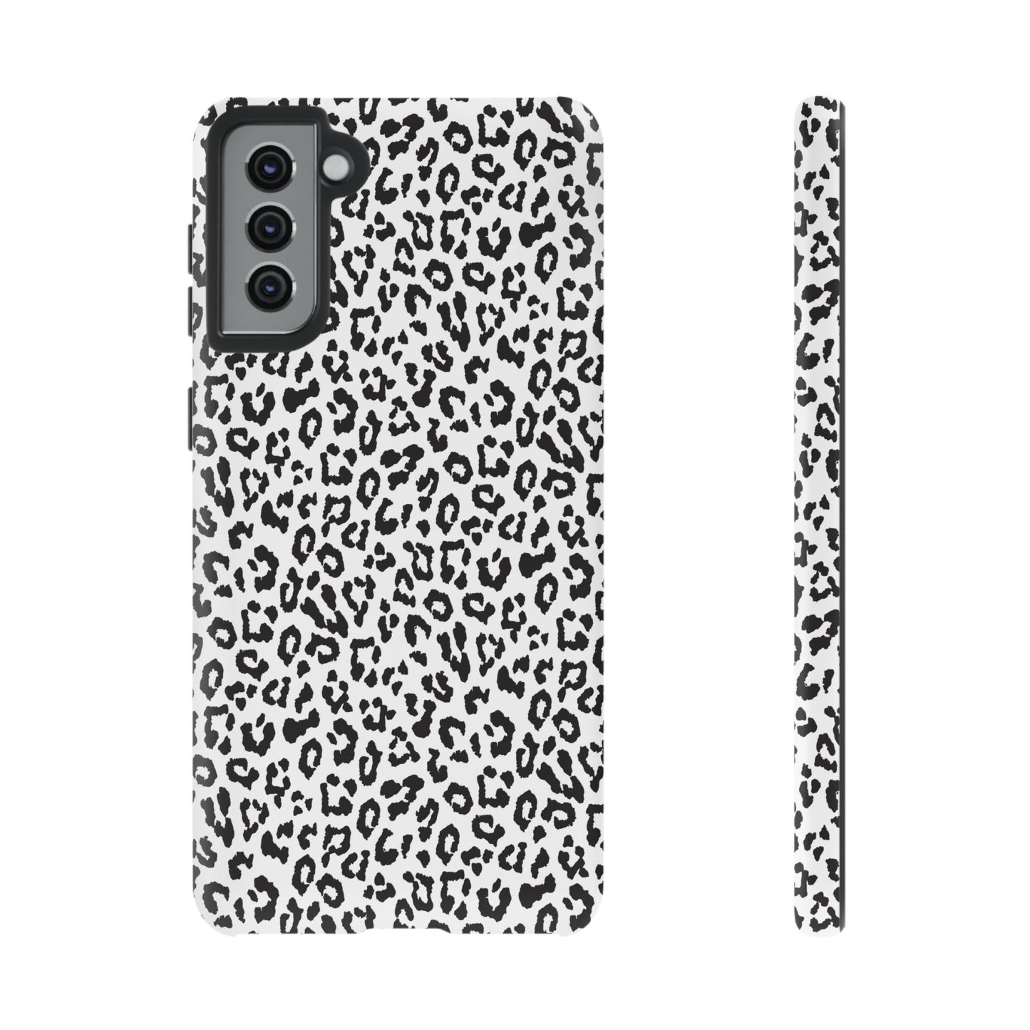 Samsung Leopard Print Tough Phone Case – Black & White Animal Pattern Protective Cover