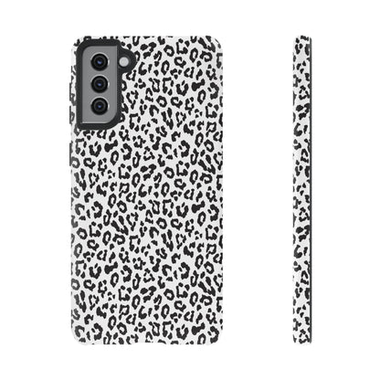 Samsung Leopard Print Tough Phone Case – Black & White Animal Pattern Protective Cover