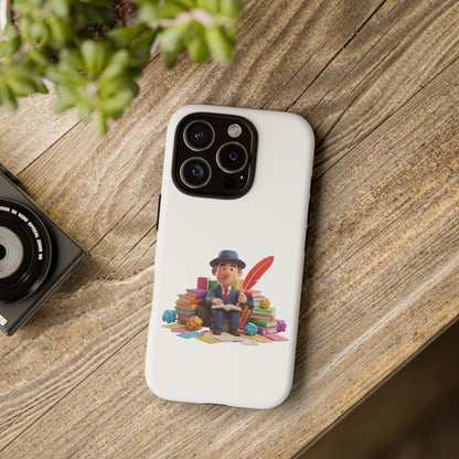 iPhone Phone Case — Cute Writer Sitting on Books with Feather Pen