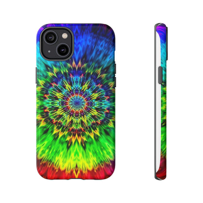 Funda resistente para teléfono con diseño de mandala psicodélico: protección vibrante con efecto tie-dye