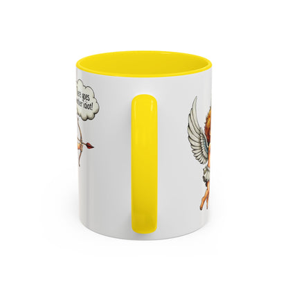 Cupid Coffee Mug — Vintage Cherub Saying "There goes another idiot!" Accent Mug