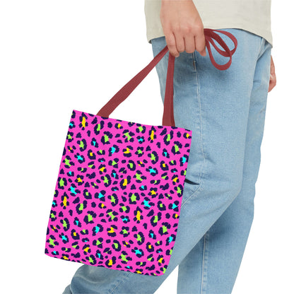 Pink Neon Leopard Print Tote Bag — Bold Animal Print Shopper