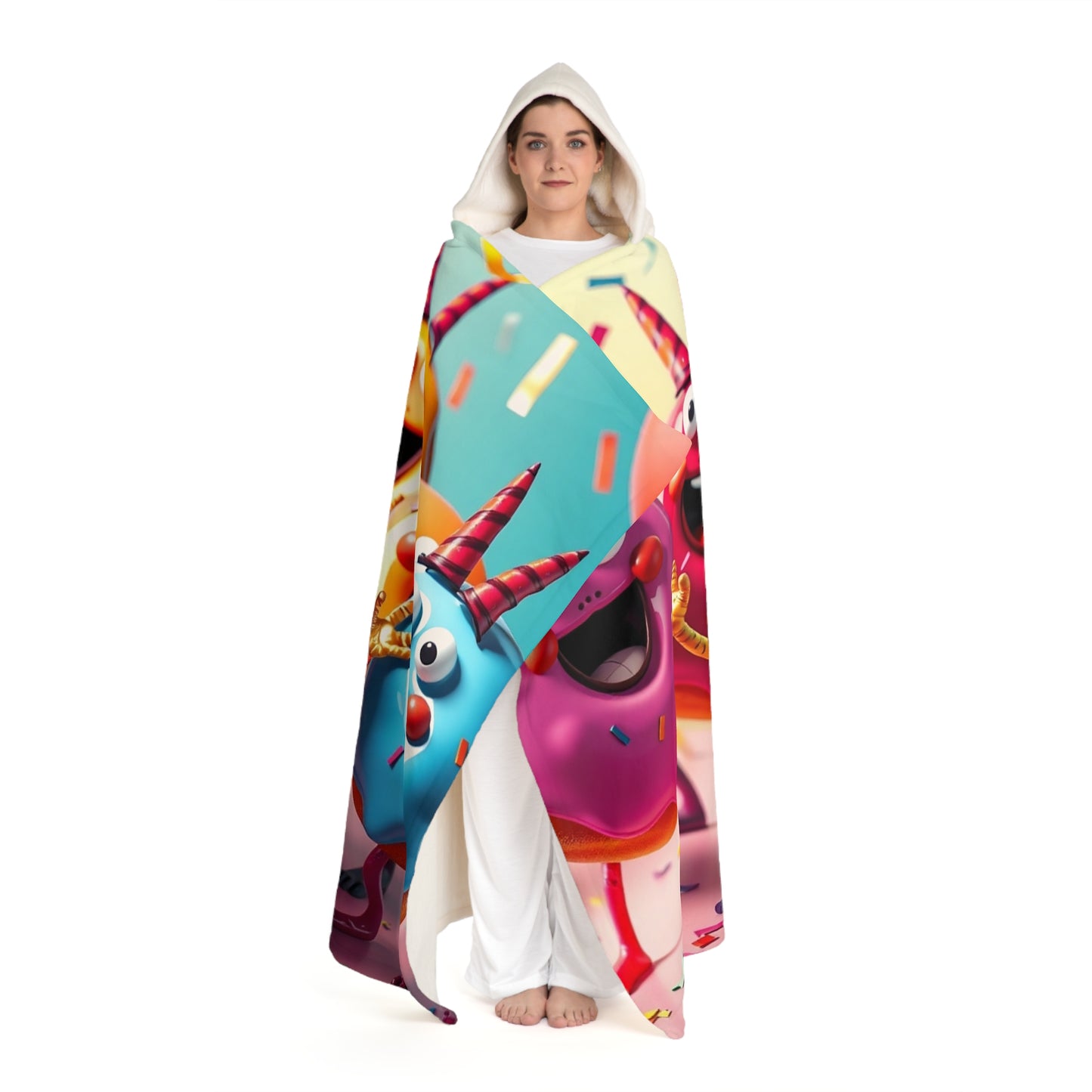 Hooded Sherpa Blanket – Colorful Party Donut Plush Fleece