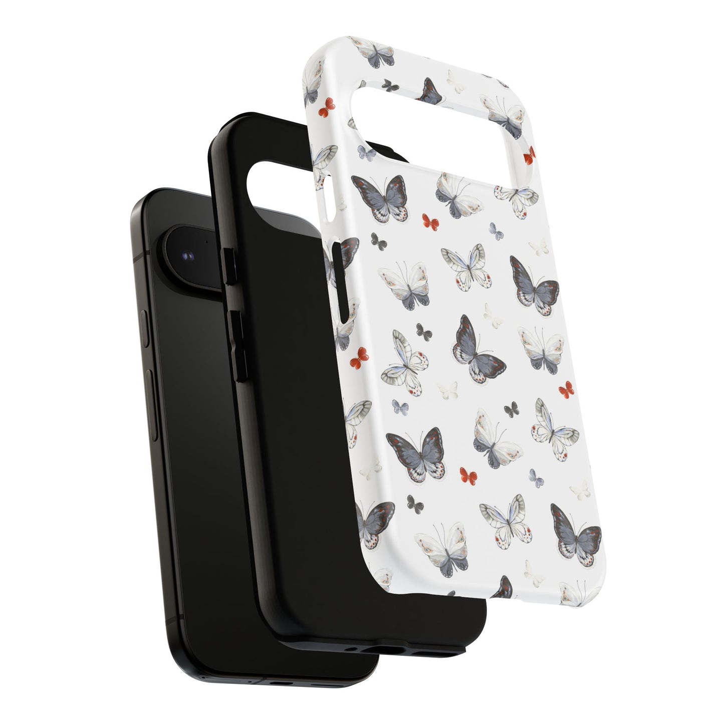 Google Butterfly Pattern Tough Phone Case — White Floral Protective Cover