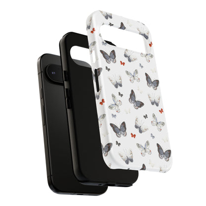 Google Butterfly Pattern Tough Phone Case — White Floral Protective Cover